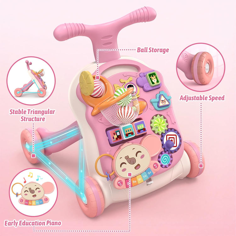 3-in-1 Baby Walker & Activity Center – Early Educational Push Toy with Music Panel