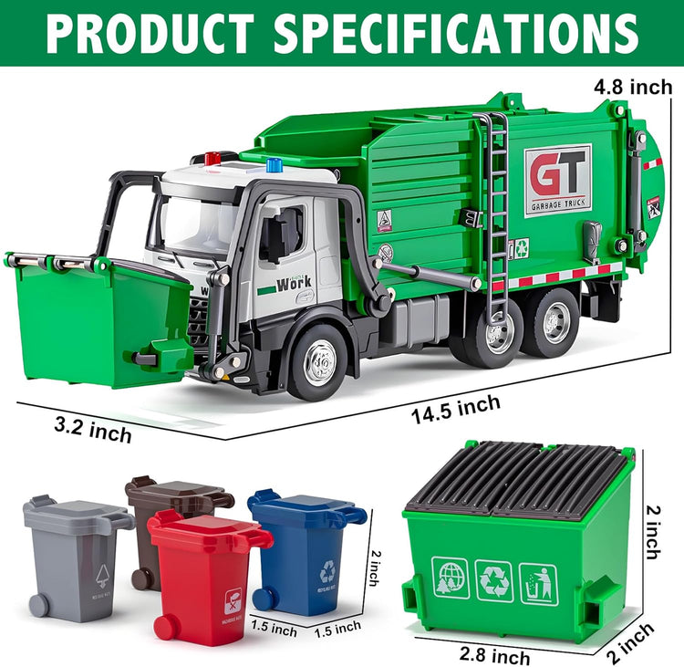 Garbage Truck Toy with Lights, Sounds & 4 Trash Bins