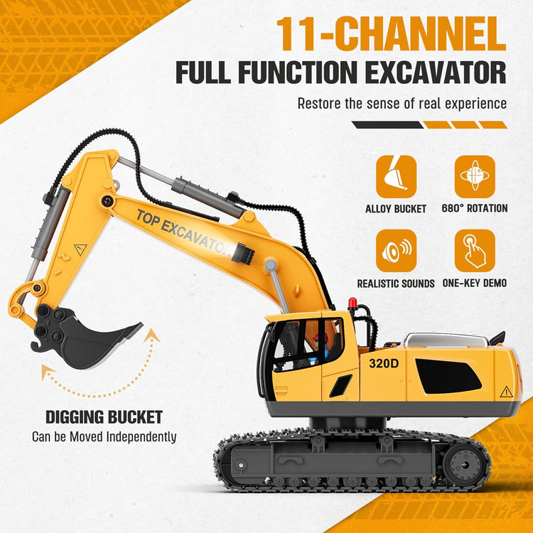 11-Channel RC Metal Excavator with Lights