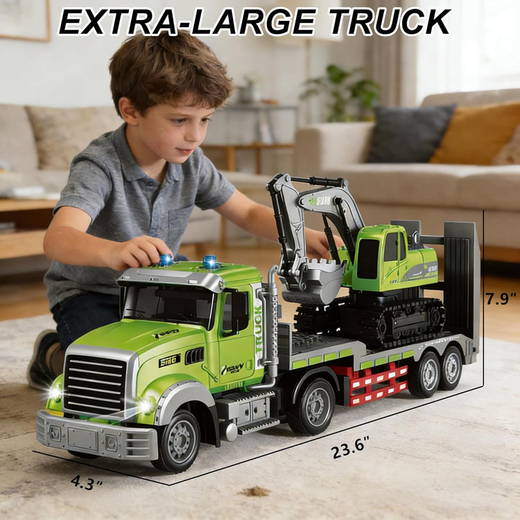 2-in-1 RC Lowbed Semi-Trailer Truck & Excavator Toy Set - 1:12 Scale