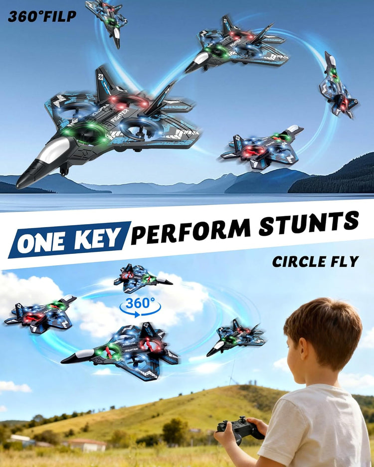 RC Plane Drone with LED Lights & 360° Flips