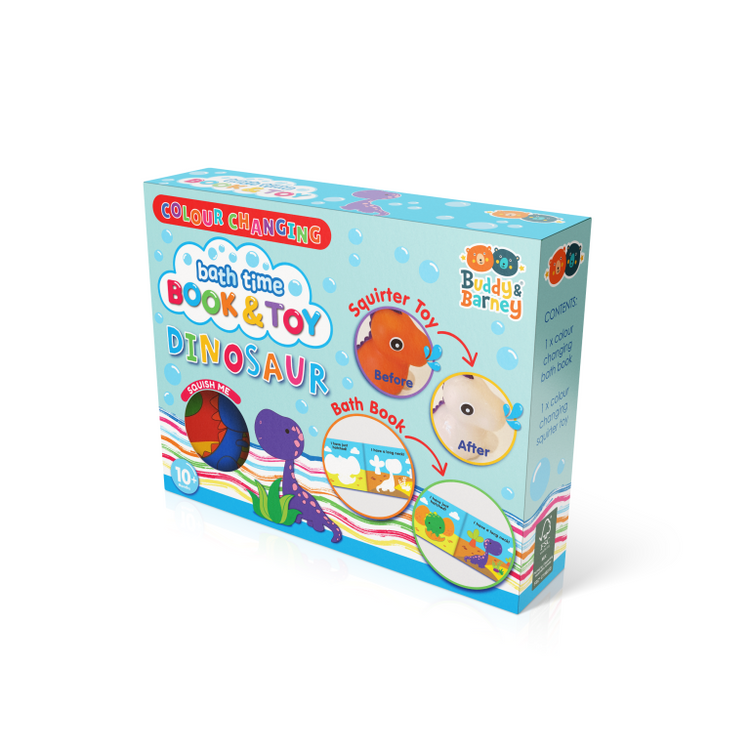 Buddy & Barney Dinosaur Colour Changing Bath Book - Magical Water Fun