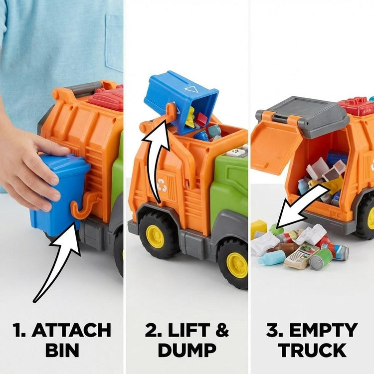 Friction Powered Garbage Truck with 4 Recycling Bins