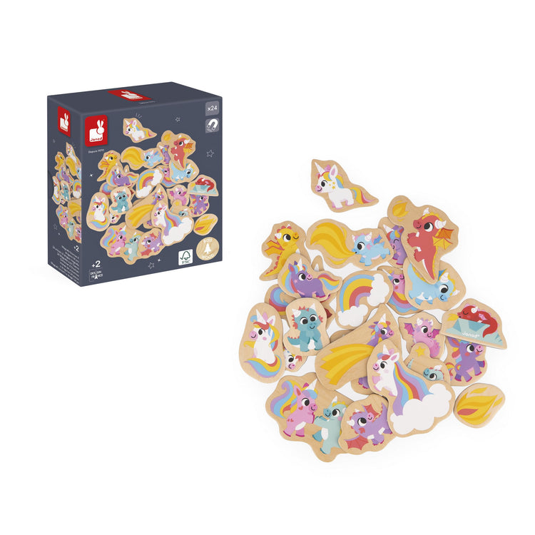 Janod Unicorns and Dragons Magnets - 24 Wooden Play Pieces