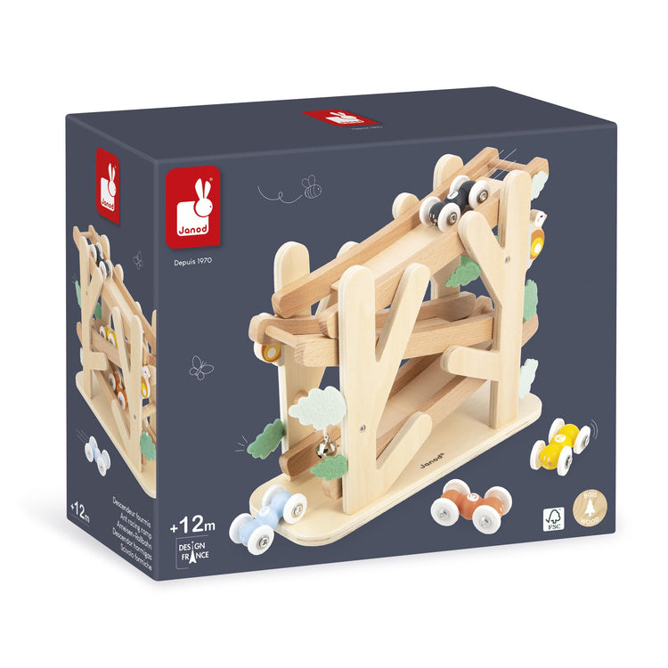 Janod Ant Slide - 3-Level Wooden Track with 4 Rolling Cars