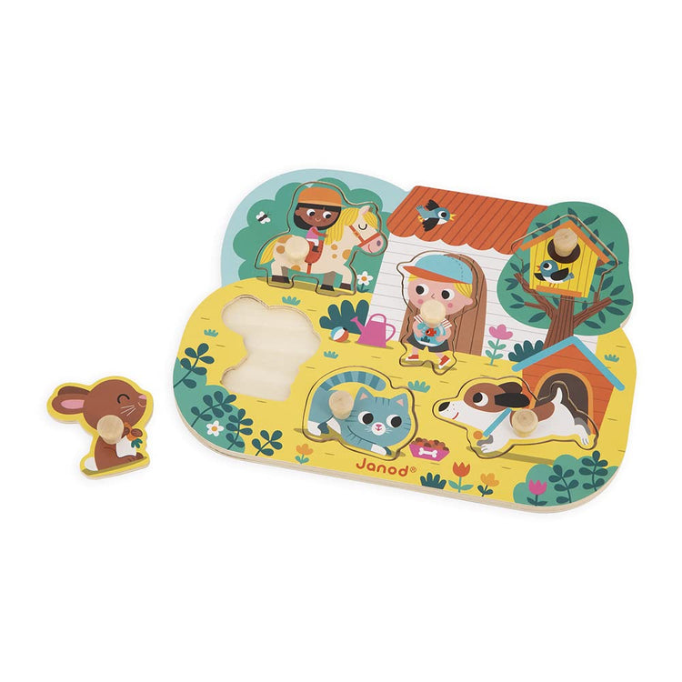 Janod Countryside Peg Puzzle - 6 Wooden Animals for Toddlers