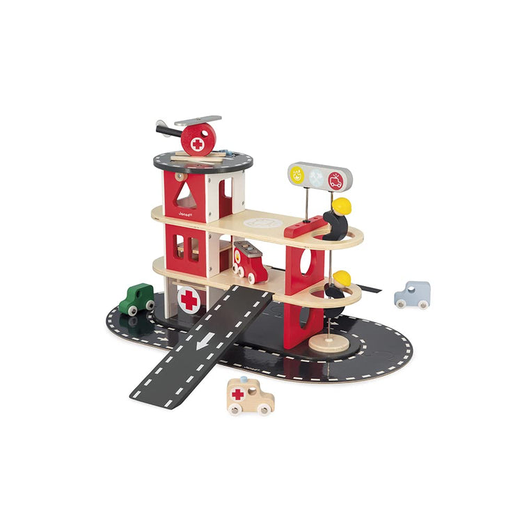 Janod Bolid Fire Station - 5 Vehicles for Wooden Rescue Play