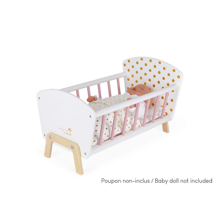 Janod Candy Chic Doll Bed - Wooden Cradle with Pillow & Mattress