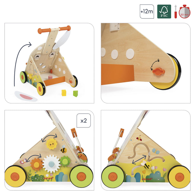 Janod Farm Activity Trolley - 9 Games, Silent Wheels, Brake