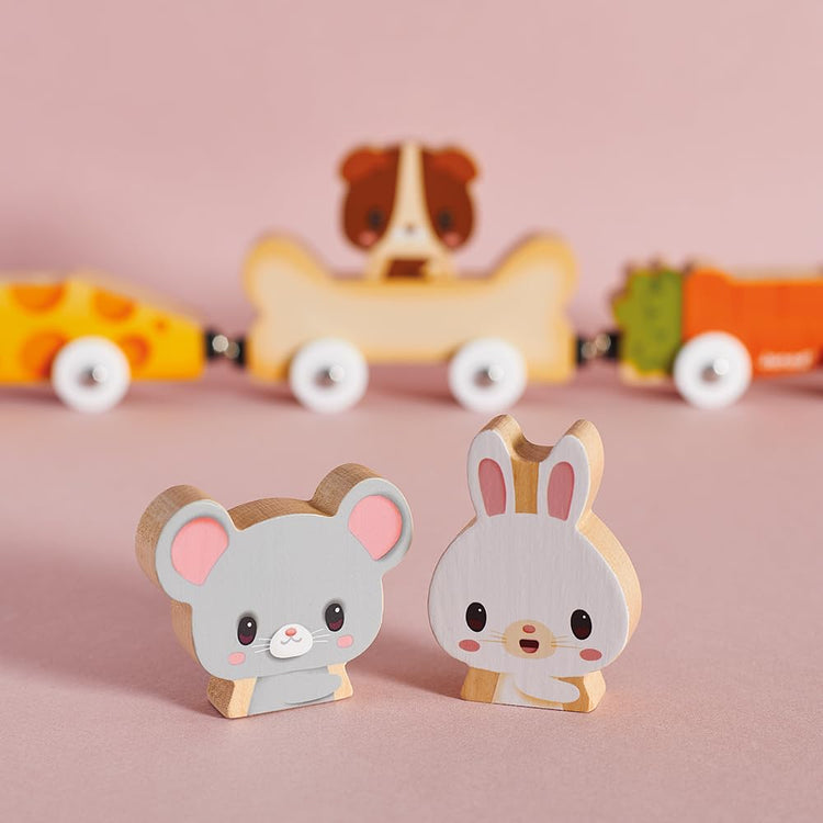 Janod Pets Car Train - Magnetic Cars Shaped Like Favorite Foods