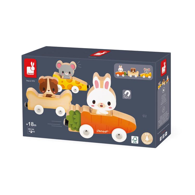 Janod Pets Car Train - Magnetic Cars Shaped Like Favorite Foods