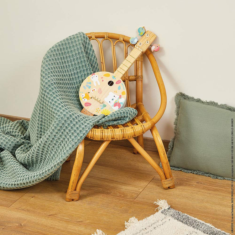 Janod Pure Banjo - Wooden Banjo with Whimsical Bird Tuners
