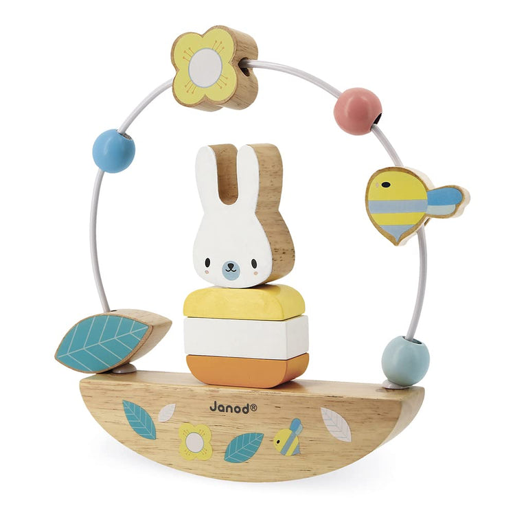 Janod Rabbit Bead Maze - Rocking Wooden Toy for Early Skills