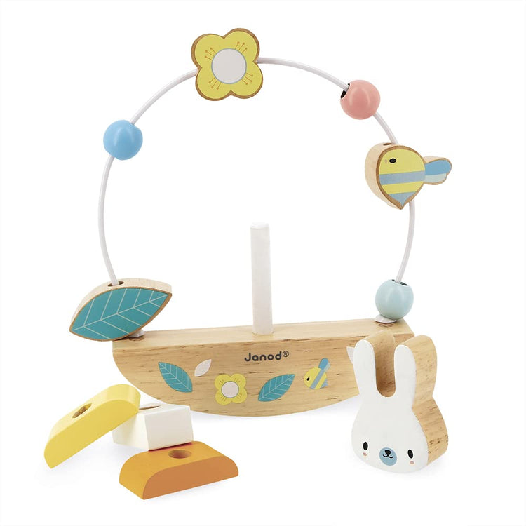 Janod Rabbit Bead Maze - Rocking Wooden Toy for Early Skills