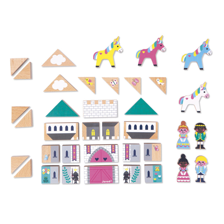 Janod 35 Wooden Cubes - Enchanted Kingdom Building Play Set