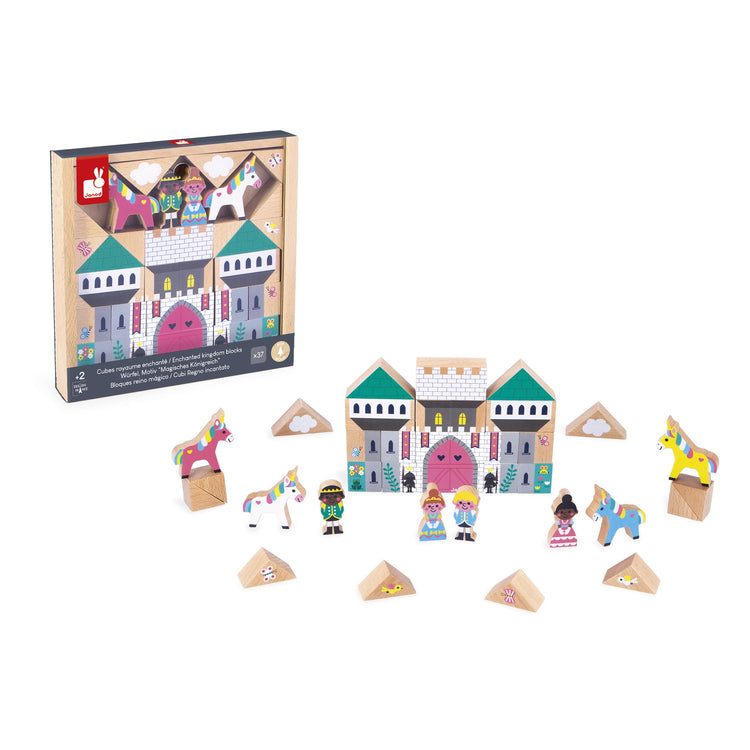 Janod 35 Wooden Cubes - Enchanted Kingdom Building Play Set