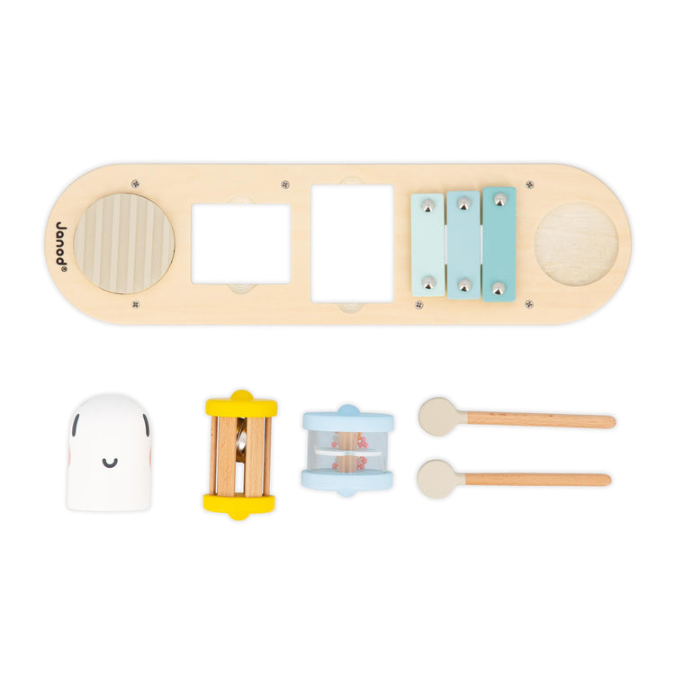 Janod Caterpillar Wooden Music Stand - 5 Instruments for Sensory Play