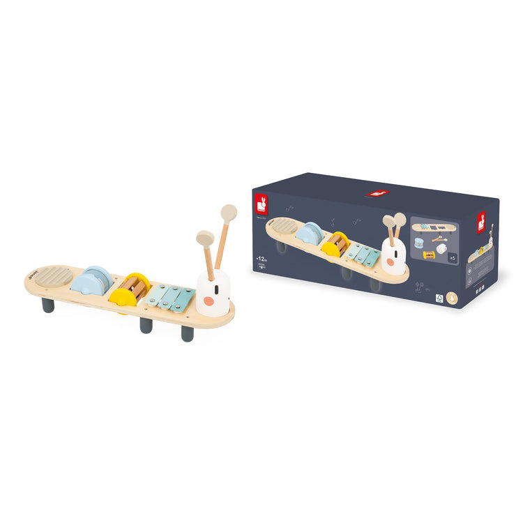 Janod Caterpillar Wooden Music Stand - 5 Instruments for Sensory Play