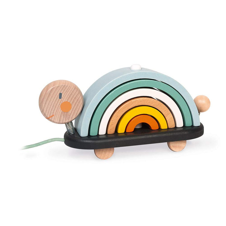 Janod Rainbow Turtle - 2-In-1 Stacking Pull Toy with Arches