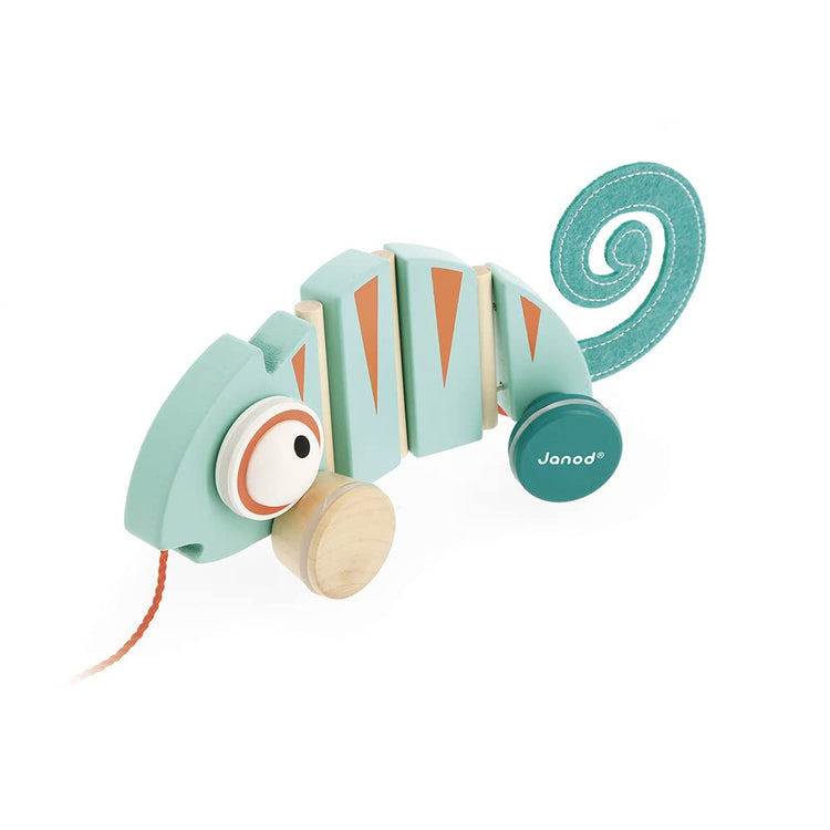Janod Tropik Chameleon - Wooden Pull-Along with Silent Wheels