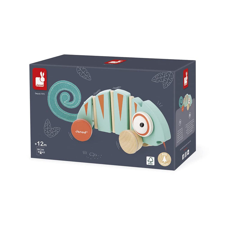Janod Tropik Chameleon - Wooden Pull-Along with Silent Wheels
