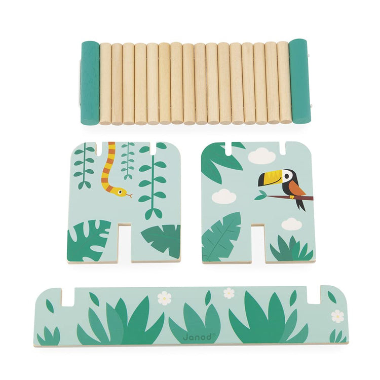 Janod Tropik Balance Game - 1 Bridge & 15 Wooden Jungle Stacking Pieces