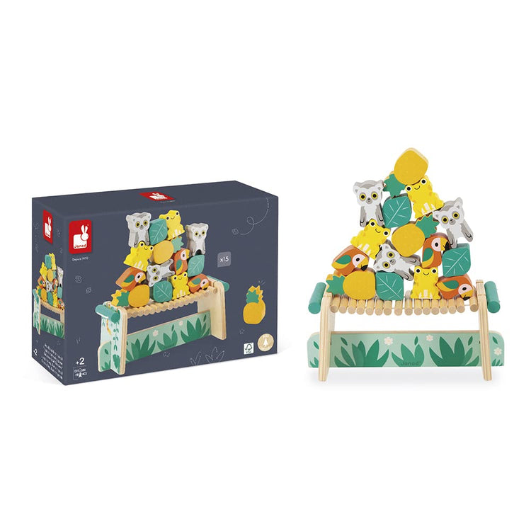 Janod Tropik Balance Game - 1 Bridge & 15 Wooden Jungle Stacking Pieces