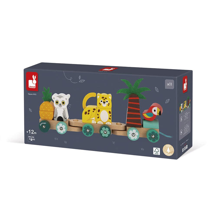 Janod Tropik Train - 11 Pieces and 3 Cars for First Steps