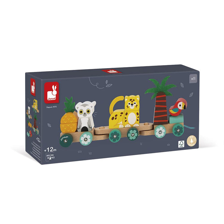 Janod Tropik Train - 11 Pieces and 3 Cars for First Steps