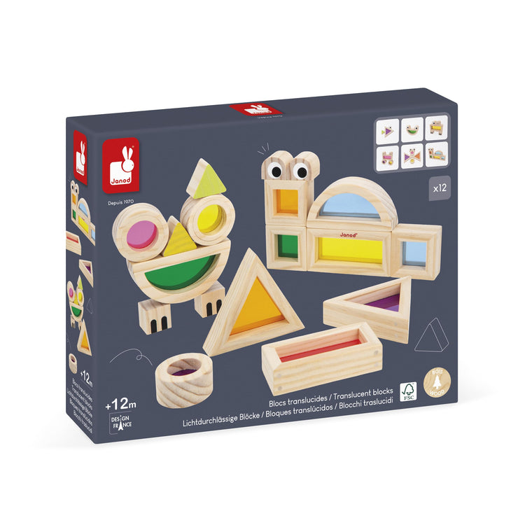 Janod Wooden Assembly Blocks - 18 Blocks, 6 Model Cards