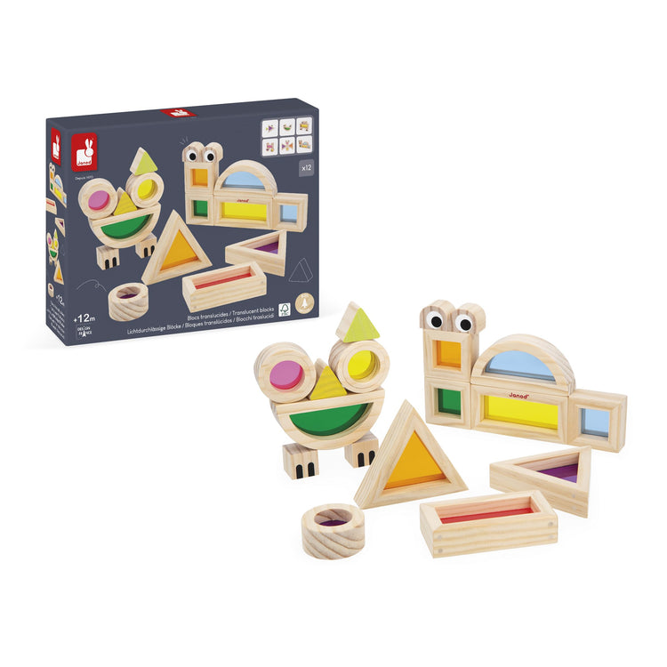 Janod Wooden Assembly Blocks - 18 Blocks, 6 Model Cards