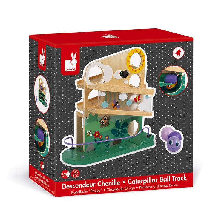 Janod Caterpillar Ball Track - Wooden Ramp Run for Toddlers
