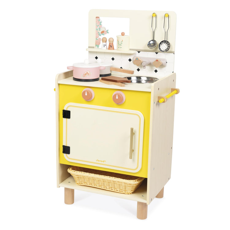 Janod Yellow Wooden Kitchen - 11 Accessories and Sound Knobs