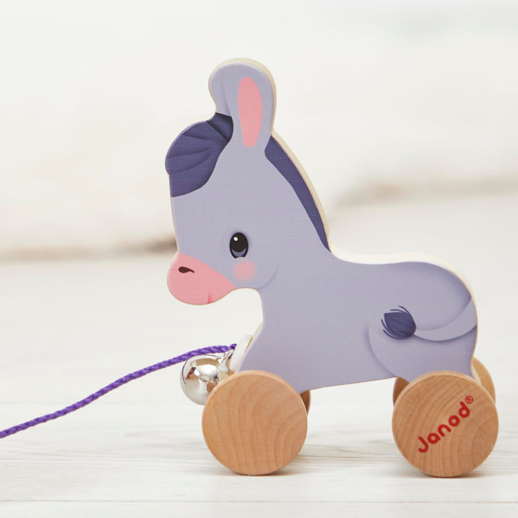 Janod Wooden Donkey - Bell Pull Toy for First Walkers, 12M+