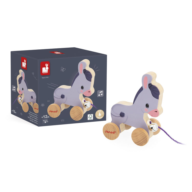 Janod Wooden Donkey - Bell Pull Toy for First Walkers, 12M+