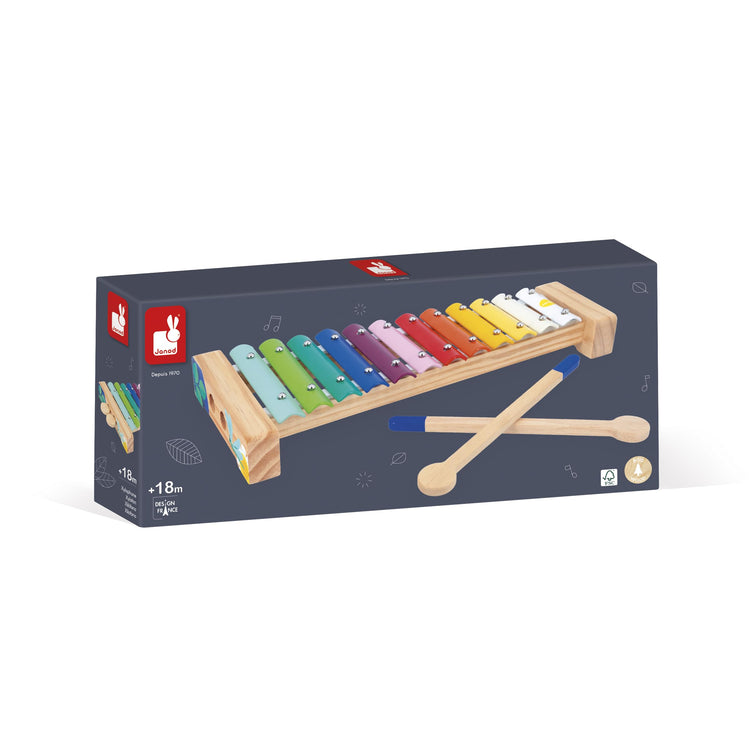 Janod Wooden Xylophone - 12 Keys With 2 Drumsticks for Fun