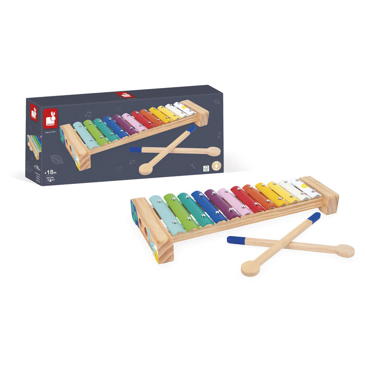 Janod Wooden Xylophone - 12 Keys With 2 Drumsticks for Fun