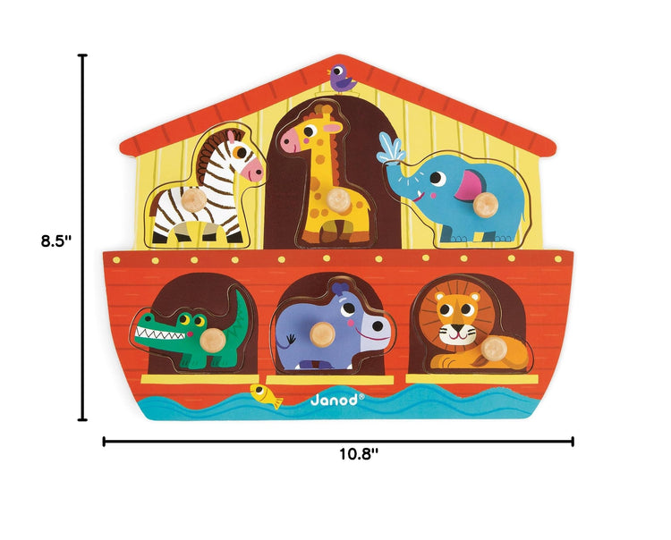 Janod Noah's Ark Peg Puzzle - 6 Animals for Toddlers