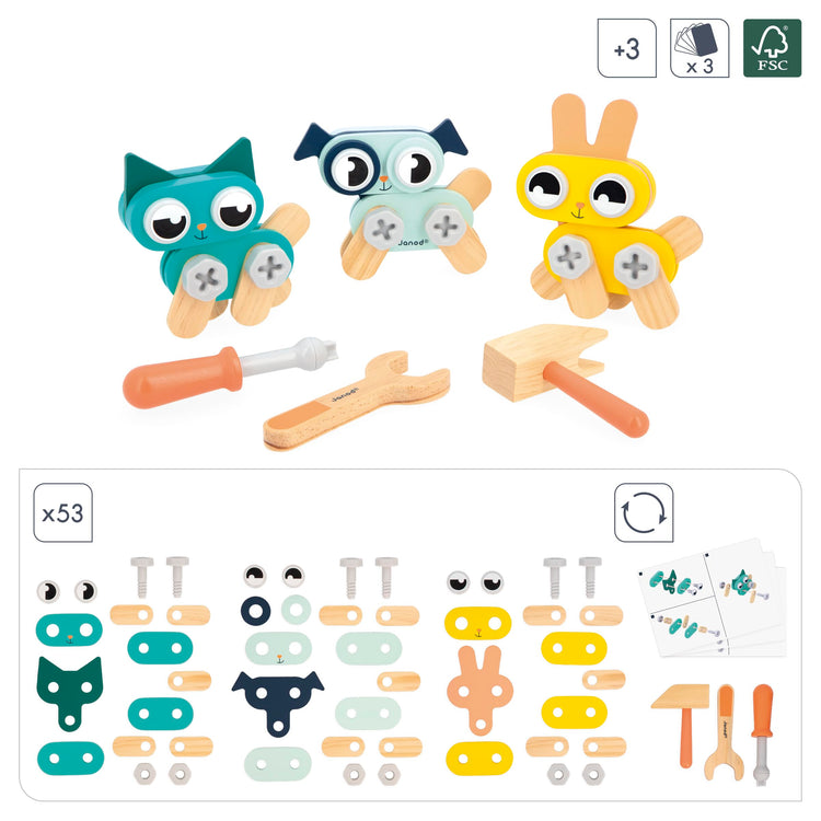 Janod Brico'Kids Animals Set - 53 Pieces for Creative Play