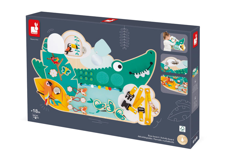 Janod Crocodile Busy Board - Jungle Motor Skills Activity