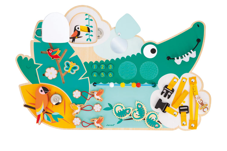 Janod Crocodile Busy Board - Jungle Motor Skills Activity