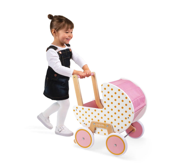 Janod Candy Chic Doll Pram - Wooden Stroller with Blanket