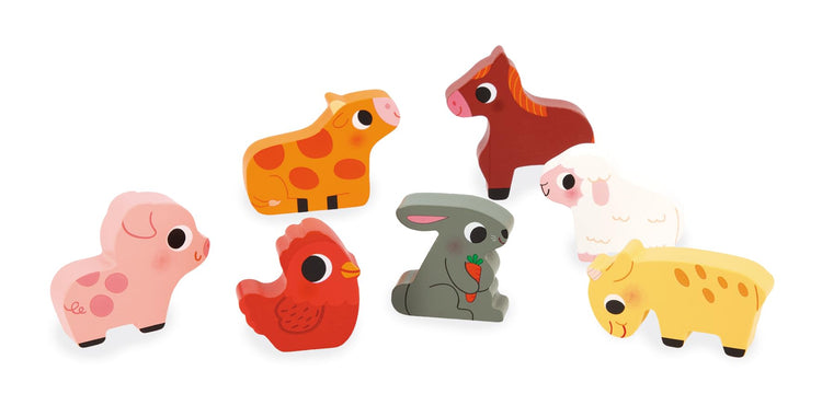 Janod Farm Chunky Puzzle - 7 Easy-Grip Wooden Animal Pieces