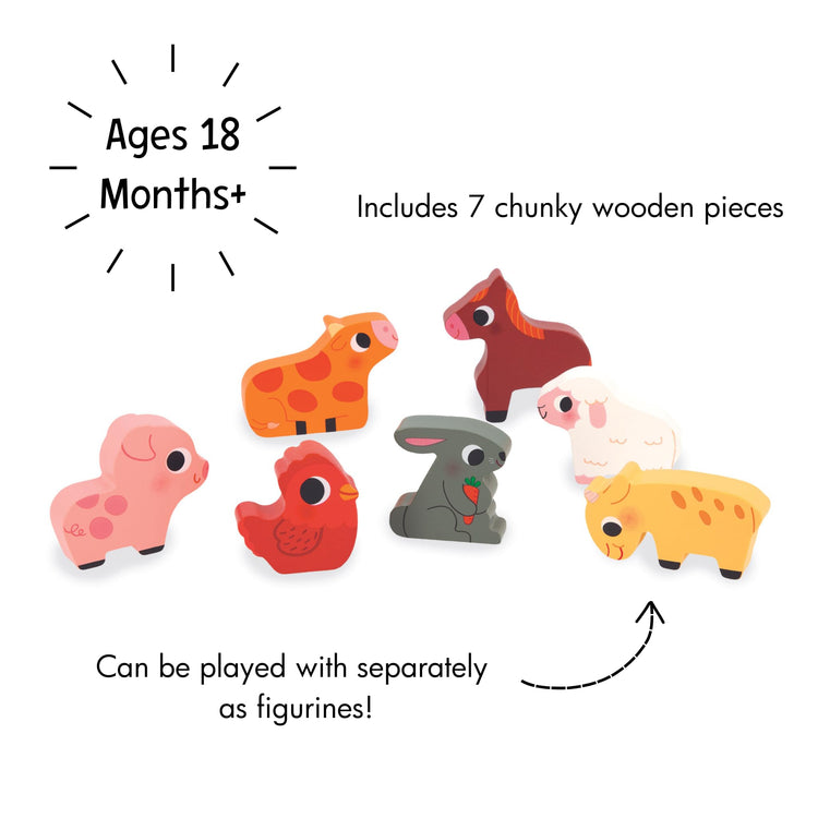 Janod Farm Chunky Puzzle - 7 Easy-Grip Wooden Animal Pieces