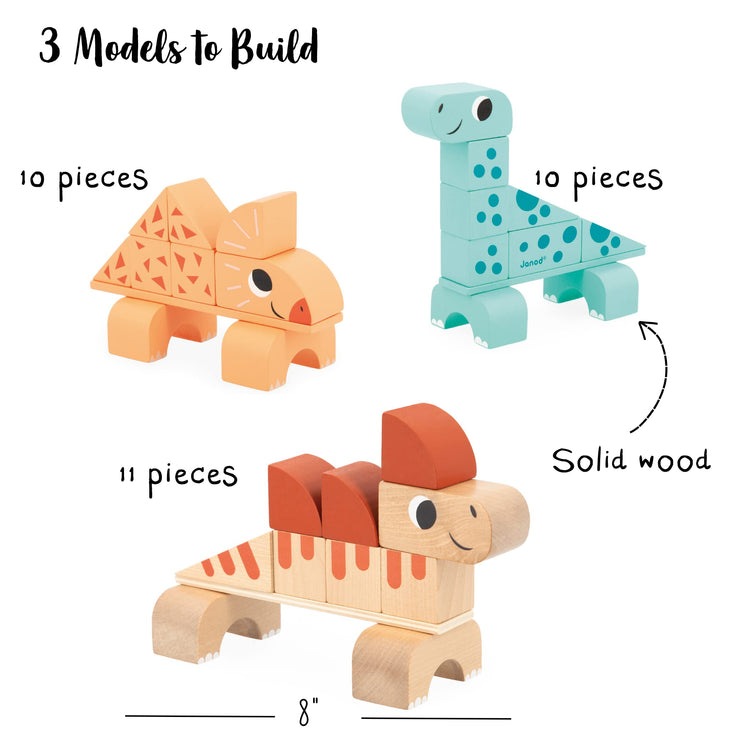 Janod Dino Stacking Blocks - 31 Pieces Build 3 Dinosaurs