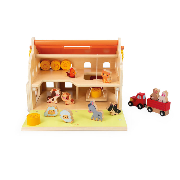 Janod My First Barn - 18 Pieces, 10 Animals, Magnetic Tractor
