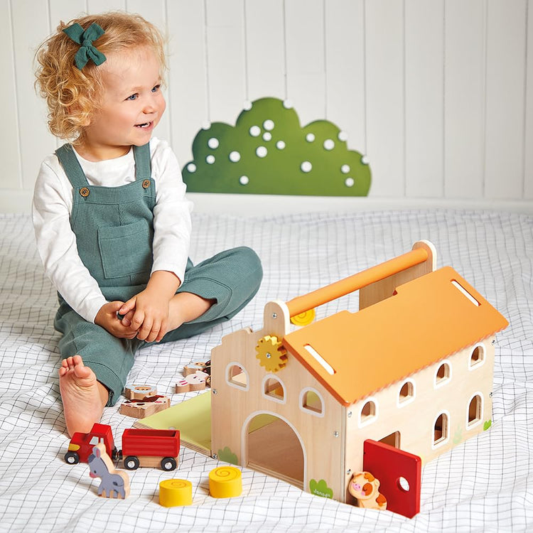 Janod My First Barn - 18 Pieces, 10 Animals, Magnetic Tractor