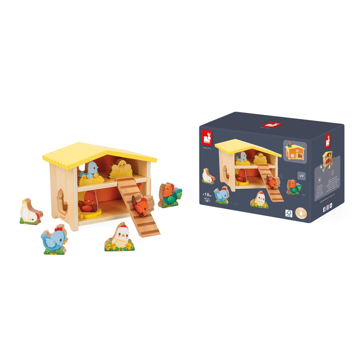 Janod My First Hen House - 8-Piece Wooden Farmhouse Playset
