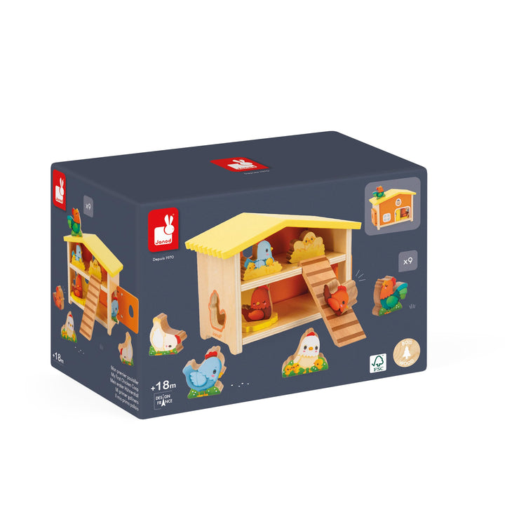 Janod My First Hen House - 8-Piece Wooden Farmhouse Playset