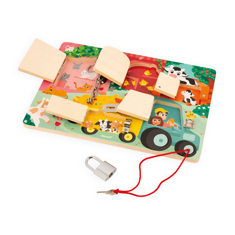 Janod Farm Padlocks Board - Unlock Fine Motor Fun on the Farm